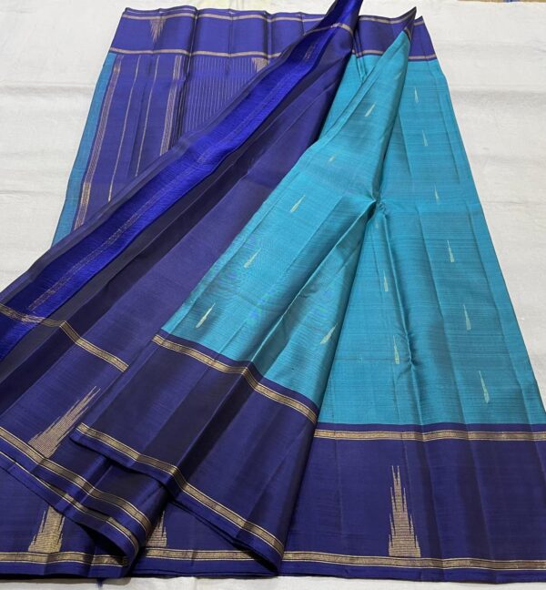 Kanjivaram Silk Saree in Peacock Blue with Dark Blue Border