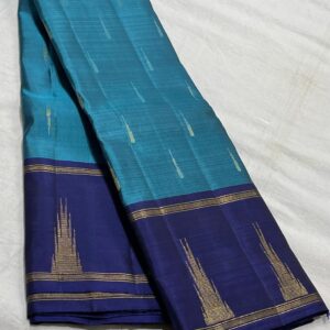 Kanjivaram Silk Saree in Peacock Blue with Dark Blue Border