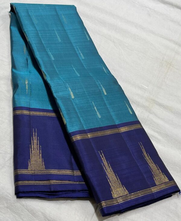 Kanjivaram Silk Saree in Peacock Blue with Dark Blue Border