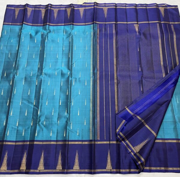 Kanjivaram Silk Saree in Peacock Blue with Dark Blue Border