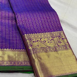 Purple Kanjivaram Silk Saree With Green