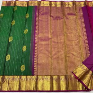 Kanjivaram Silk Saree in Bottle Green with Purple Border