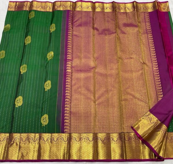 Kanjivaram Silk Saree in Bottle Green with Purple Border