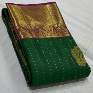 Kanjivaram Silk Saree in Bottle Green with Purple Border