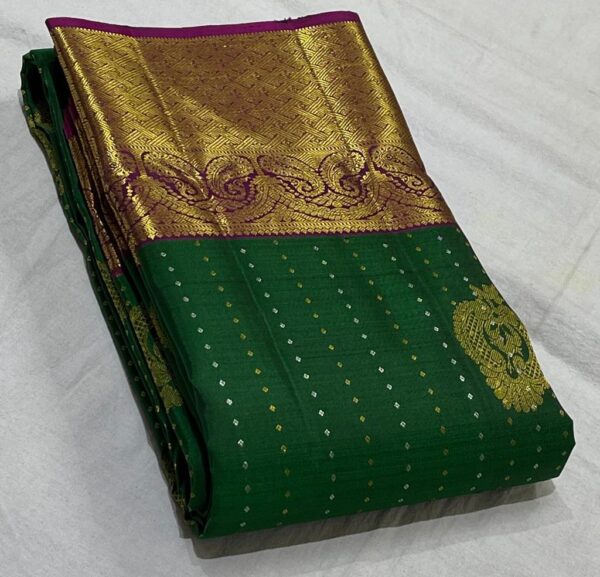 Kanjivaram Silk Saree in Bottle Green with Purple Border