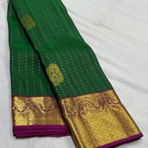 Kanjivaram Silk Saree in Bottle Green with Purple Border