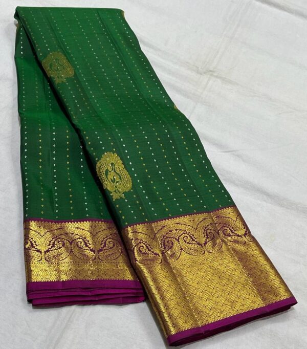 Kanjivaram Silk Saree in Bottle Green with Purple Border