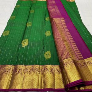 Kanjivaram Silk Saree in Bottle Green with Purple Border