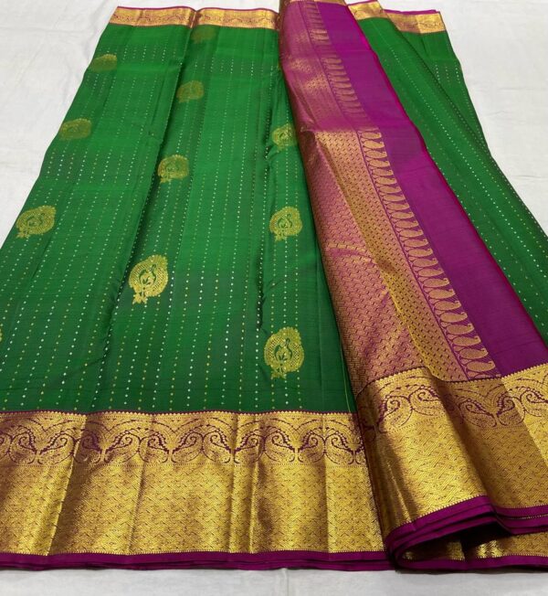 Kanjivaram Silk Saree in Bottle Green with Purple Border