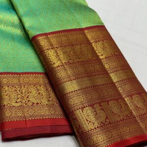 Kanjivaram Silk Saree in Parrot Green and Maroon Red