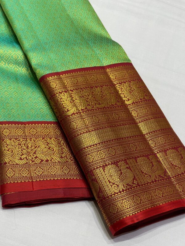 Kanjivaram Silk Saree in Parrot Green and Maroon Red