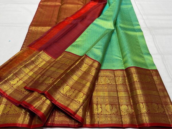 Kanjivaram Silk Saree in Parrot Green and Maroon Red