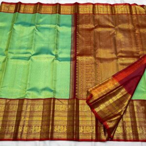 Kanjivaram Silk Saree in Parrot Green and Maroon Red