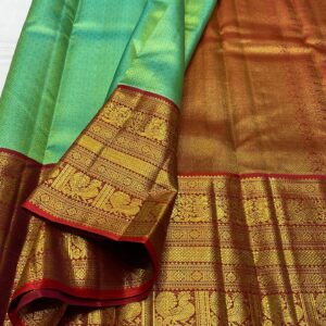 Kanjivaram Silk Saree in Parrot Green and Maroon Red