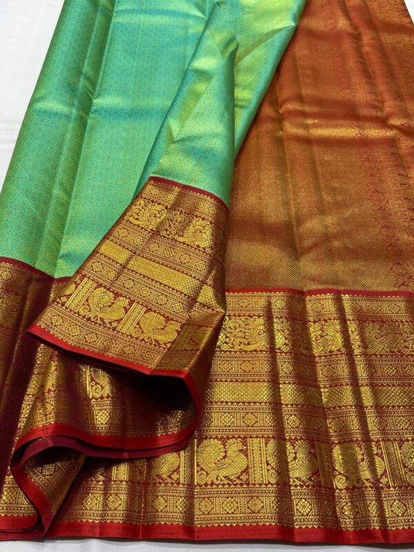 Kanjivaram Silk Saree in Parrot Green and Maroon Red