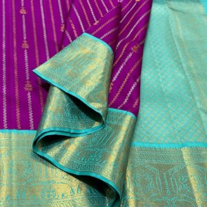 Kanjivaram Silk Saree with Purple Body, Aqua Blue Border