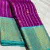 Kanjivaram Silk Saree with Purple Body, Aqua Blue Border