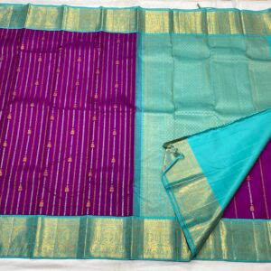 Kanjivaram Silk Saree with Purple Body, Aqua Blue Border