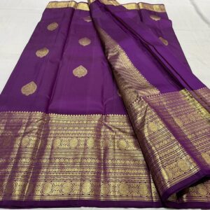 Kanjivaram Silk Saree in Purple with Gold Zari Butta Design