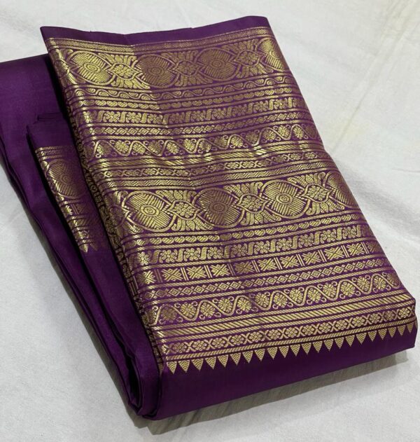 Kanjivaram Silk Saree in Purple with Gold Zari Butta Design