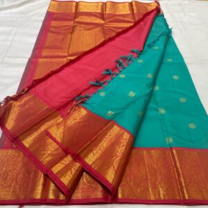 Aqua Blue Kanjivaram Silk Saree with Red Border