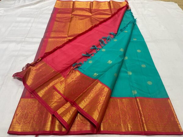 Aqua Blue Kanjivaram Silk Saree with Red Border