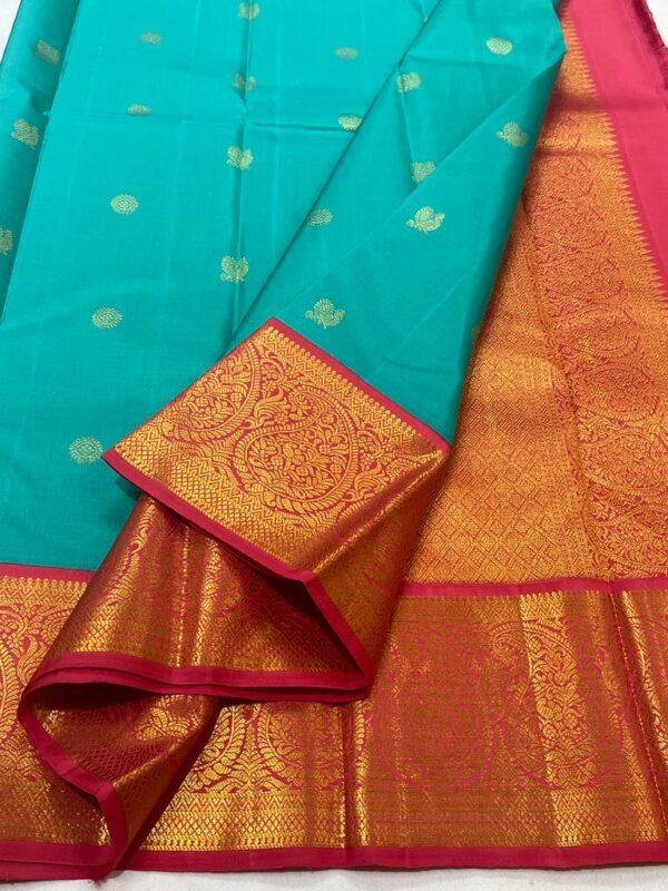 Aqua Blue Kanjivaram Silk Saree with Red Border