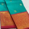 Aqua Blue Kanjivaram Silk Saree with Red Border