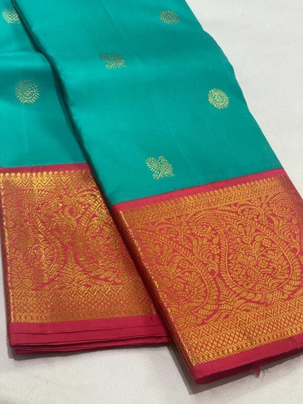 Aqua Blue Kanjivaram Silk Saree with Red Border