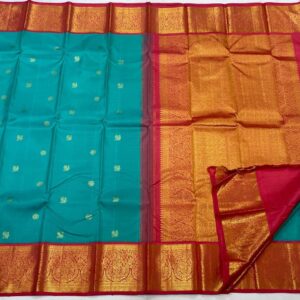 Aqua Blue Kanjivaram Silk Saree with Red Border