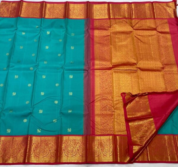 Aqua Blue Kanjivaram Silk Saree with Red Border