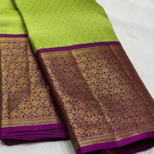 Kanjivaram Silk Saree in Parrot Green with Purple Border