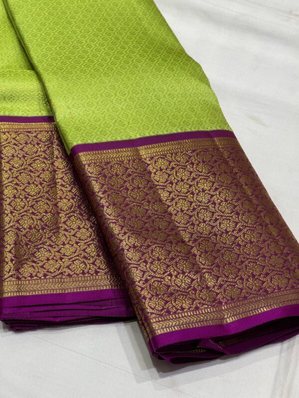 Kanjivaram Silk Saree in Parrot Green with Purple Border