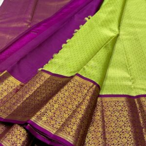 Kanjivaram Silk Saree in Parrot Green with Purple Border