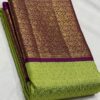 Kanjivaram Silk Saree in Parrot Green with Purple Border