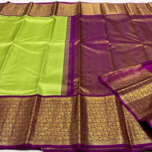 Kanjivaram Silk Saree in Parrot Green with Purple Border