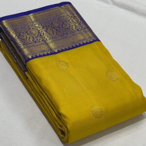 Kanjivaram Silk Saree in Mango Yellow with Blue Border