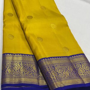 Kanjivaram Silk Saree in Mango Yellow with Blue Border