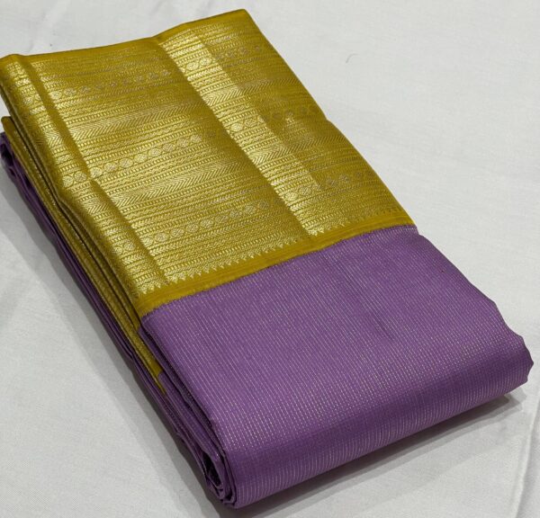 Lavender Kanjivaram Silk Saree with Mustard Yellow Border