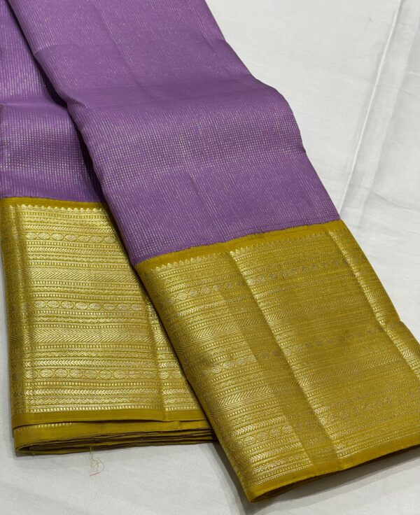 Lavender Kanjivaram Silk Saree with Mustard Yellow Border