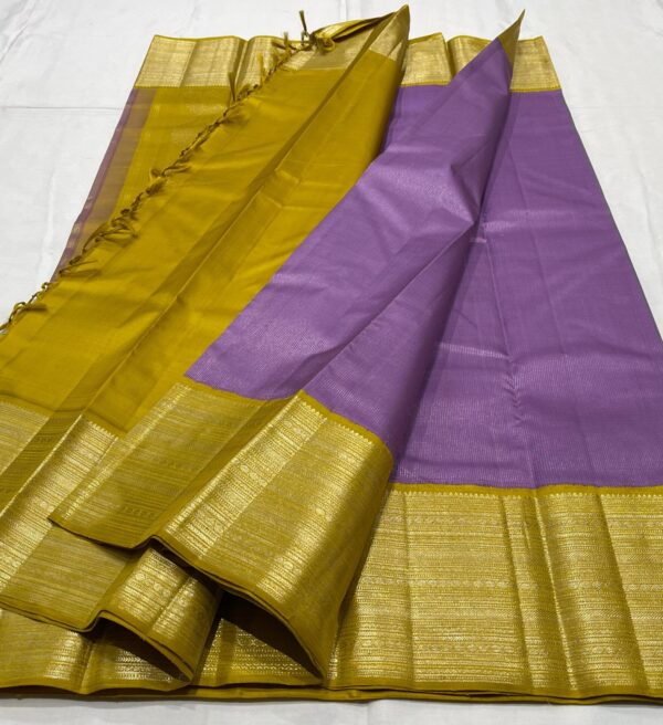 Lavender Kanjivaram Silk Saree with Mustard Yellow Border