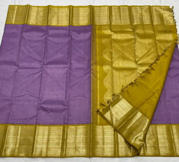 Lavender Kanjivaram Silk Saree with Mustard Yellow Border