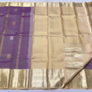 Kanjivaram Silk Saree in Light Lavender with Cream and Gold Zari Brocade