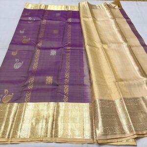 Kanjivaram Silk Saree in Light Lavender with Cream and Gold Zari Brocade