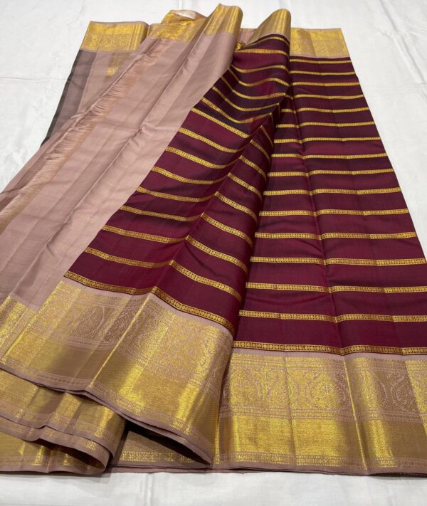 Kanjivaram Silk Saree in Maroon Red with Biscuit Color Border