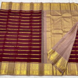 Kanjivaram Silk Saree in Maroon Red with Biscuit Color Border