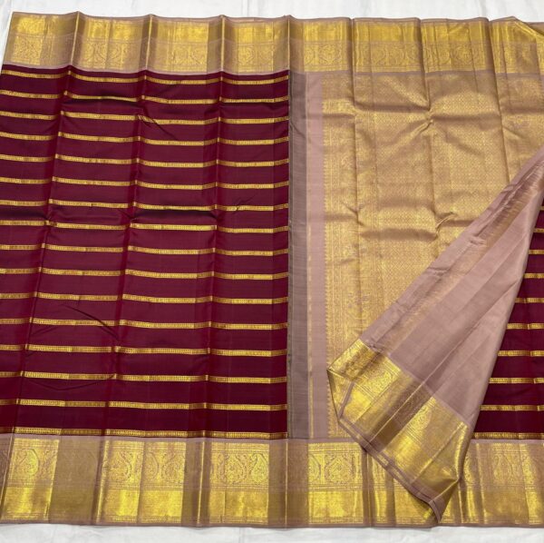 Kanjivaram Silk Saree in Maroon Red with Biscuit Color Border