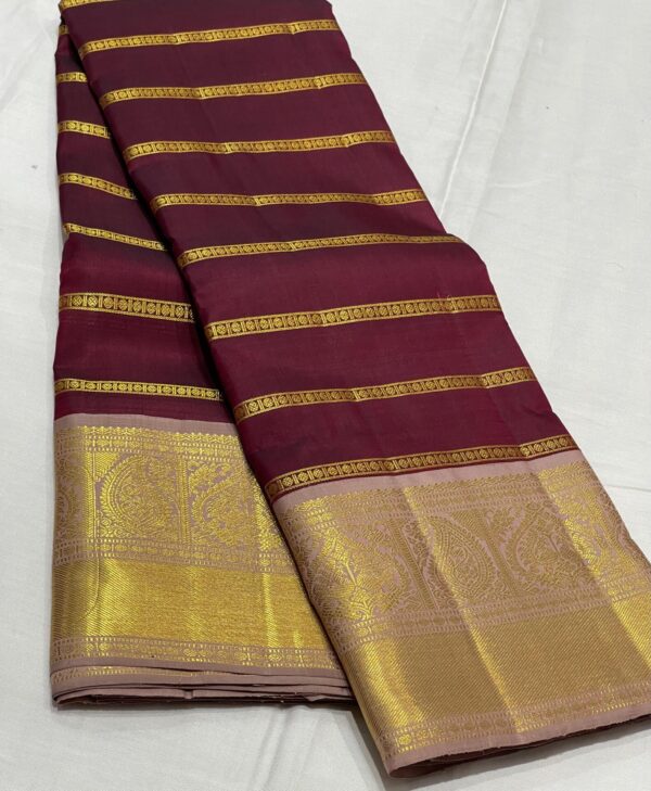 Kanjivaram Silk Saree in Maroon Red with Biscuit Color Border