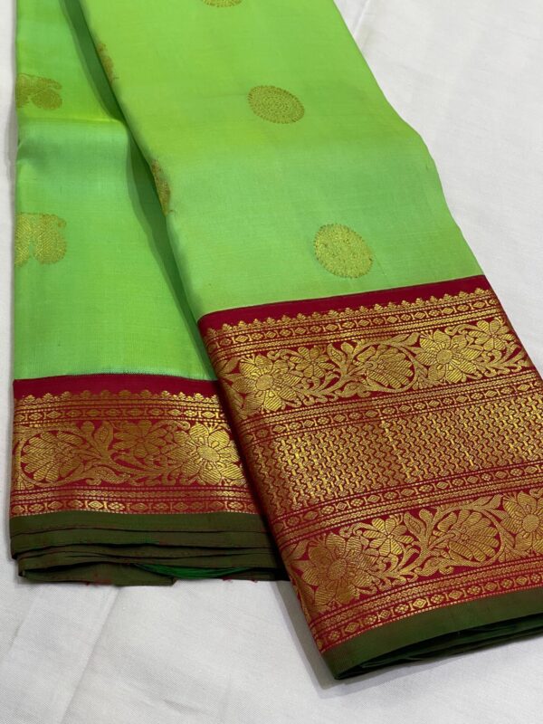 Kanjivaram Silk Saree in Parrot Green with Maroon Border