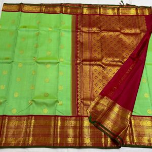 Kanjivaram Silk Saree in Parrot Green with Maroon Border